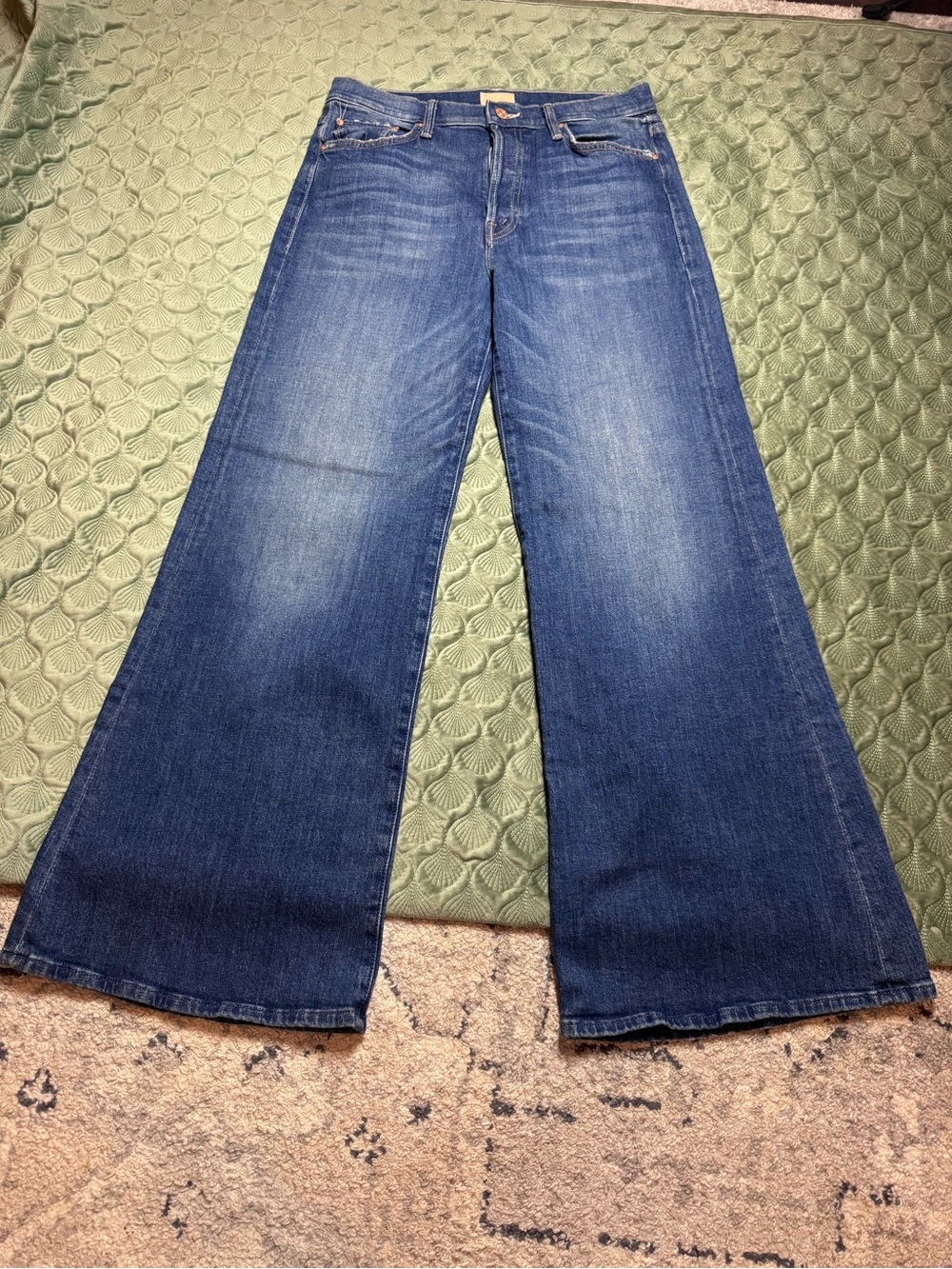 MOTHER Wide Leg Flare Jeans in Medium Blue Wash